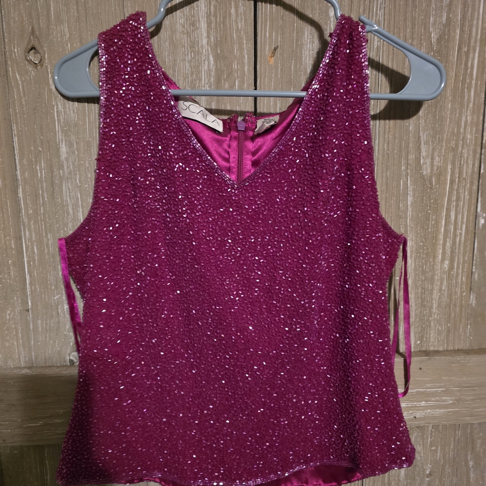 Scala Pink Sequin Tank Top Sleeveless